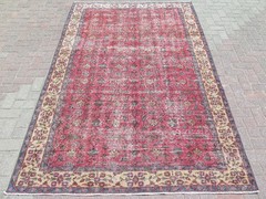 Raspberry Pink Distressed Vintage Carpet, Large Turkish Handmade Rug 68″x104″