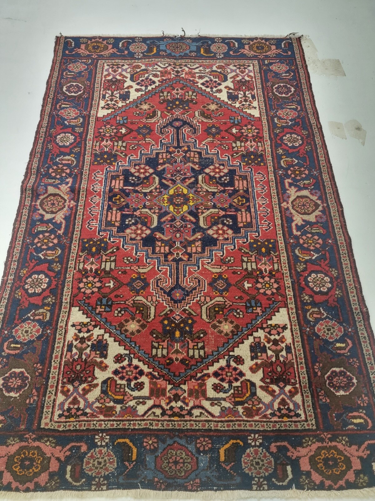 Antique Oriental Hand-Knotted Wool Area Rug Red/Blue/Beige 4'4" x 6'6" gallery