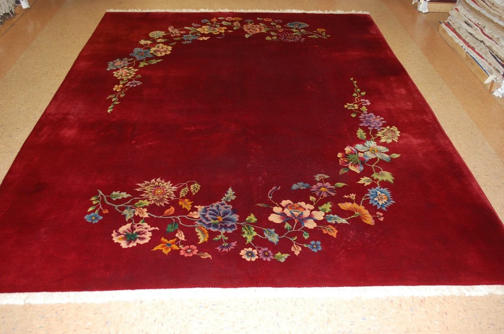 c1930s ANTIQUE MINT ART DECO RARE SIZE CHINESE NICHOLS RUG 8.8x11 SQUARISH SIZE