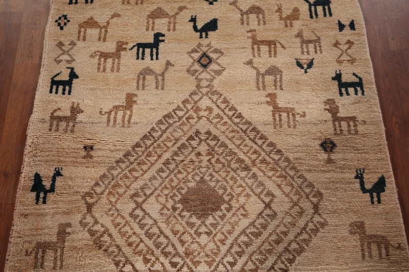 Little Animal Design Tribal Wool Gabbeh Light Brown Handmade Rug Area Carpet 4x7 gallery