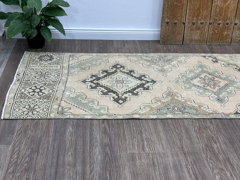 3x13 Hand-Knotted Oriental Turkish Runner, Vintage Pink Oushak Hallway Runner gallery