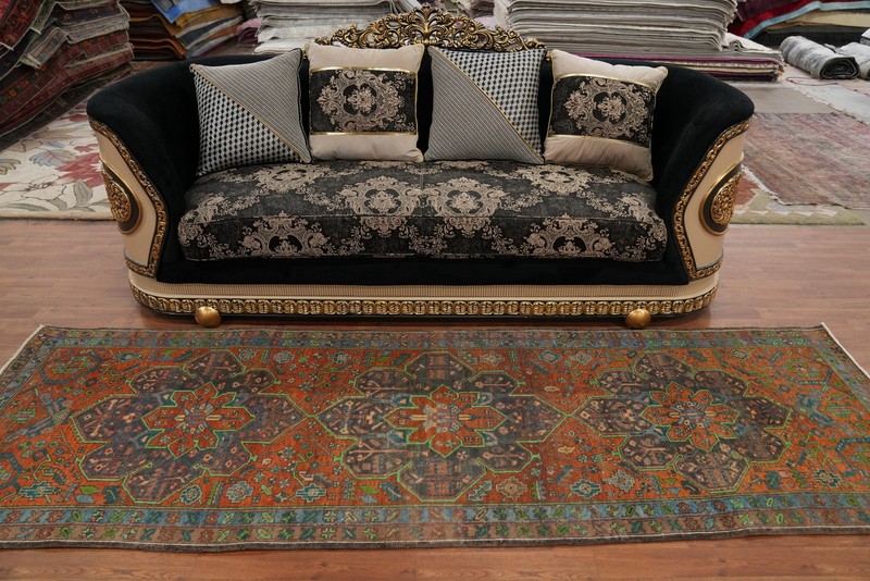 Semi-Antique Over-Dyed Orange Wool Hand-made Traditional 10 ft Runner Rug 3x10 gallery