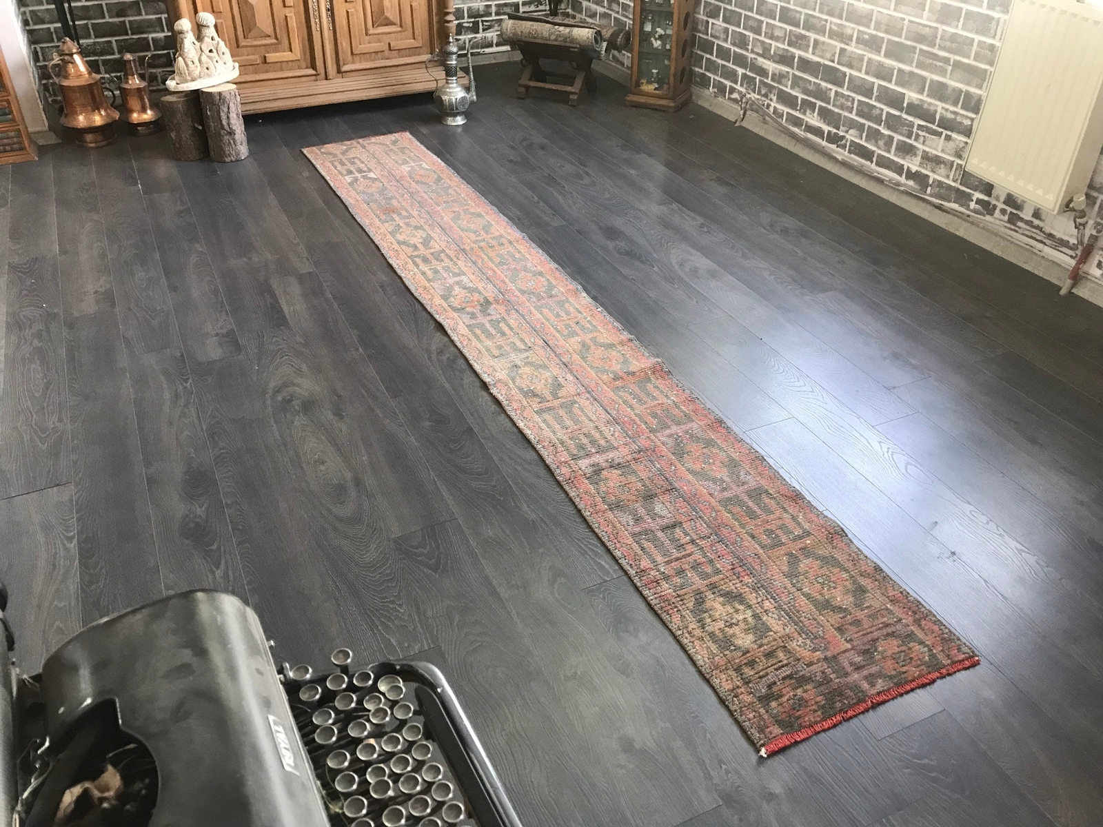 Turkish Patchwork Runner Rug , Vintage Runner Rug , Entry Rug , Kitchen Rug , Pi gallery
