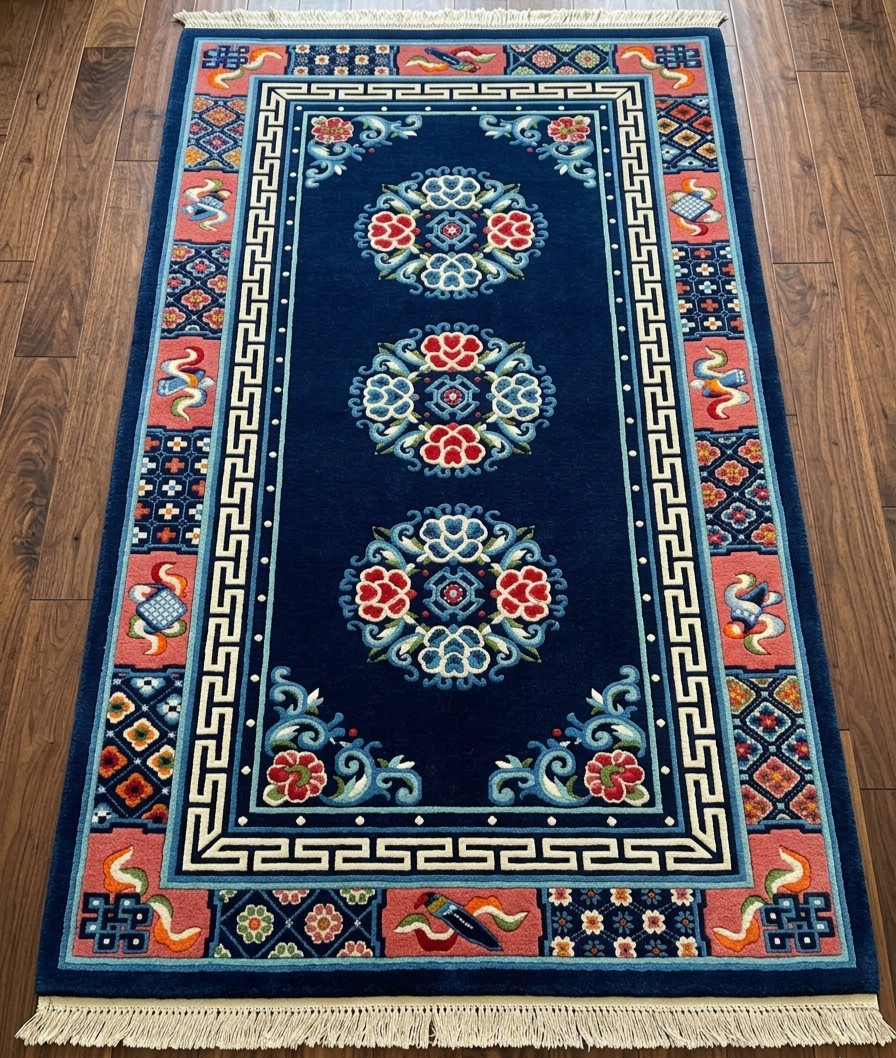 Indo Tibetan Floral Area Rug 3x6 ft Hand Knotted Maximalist Home Decor Carpets gallery