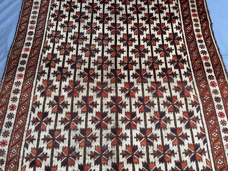 Antique Afghan Baluchi Rug 5'8x10'2 ft – Distressed No Pile Tribal Wool Carpet gallery