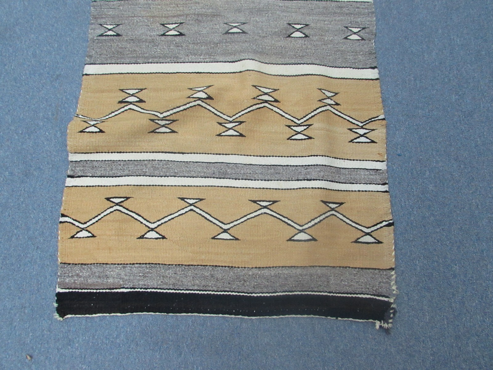 Antique Native American Indian Navajo Weaving Wool Blanket Rug Size 32" x 58" gallery