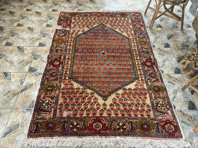 1960s Geometric Turkish Vintage Area Tribal Handmade Anatolian Rug 4.5x6.8 ft gallery