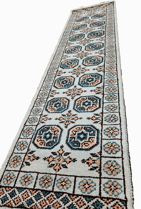 2'1"X8' ANTIQUITY HAND WOVEN CAUCASIAN TURKMAN TRIBAL MUTED BLUE WOOL RUG RUNNER gallery