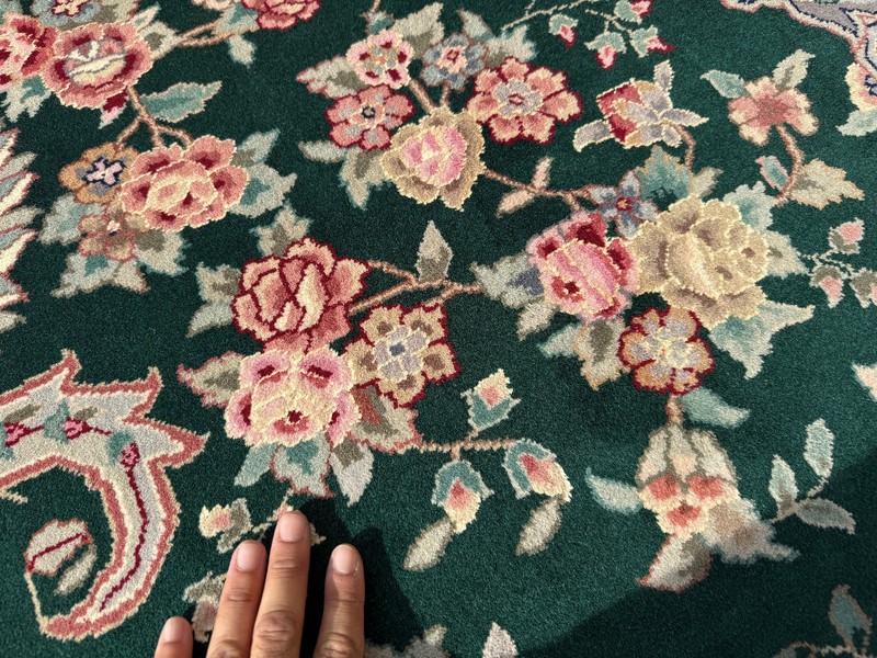 8x10 GREEN CHINESE VINTAGE RUG oriental pink big handmade antique fine wool silk gallery