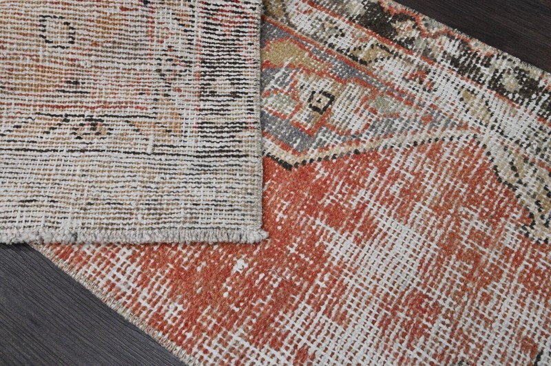 Vintage Turkish Runner Rug 2x5ft ORANGE Handmade Anatolian Oushak Hallway Wool gallery