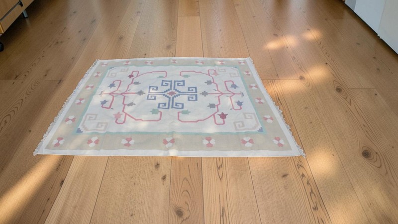 VIntage 8 x 10 Vintage Hand Woven Flat Weave Wool Rug Greek Key Bo gallery