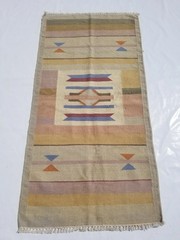 Vintage Handmade Traditional Geometrical Beige Blue Kilim Rug Carpet 5.7×2.9ft