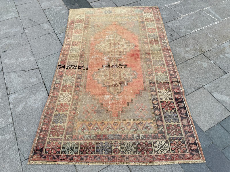 Muted Terracotta Rug 3.8x6.2 ft Vintage Turkish Tribal Wool Carpet gallery