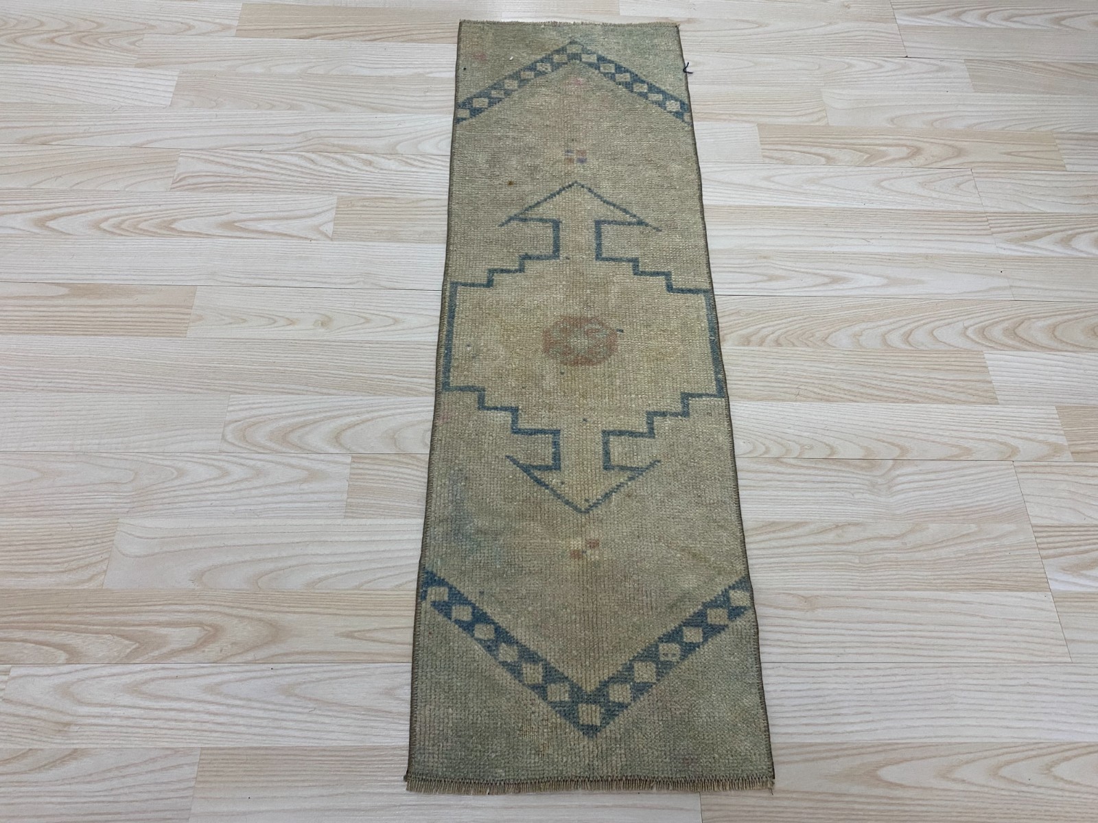 Antique Anatolian Small Rug 1 x 3 ft Handwoven Wool Muted Boho Minimal Decor gallery