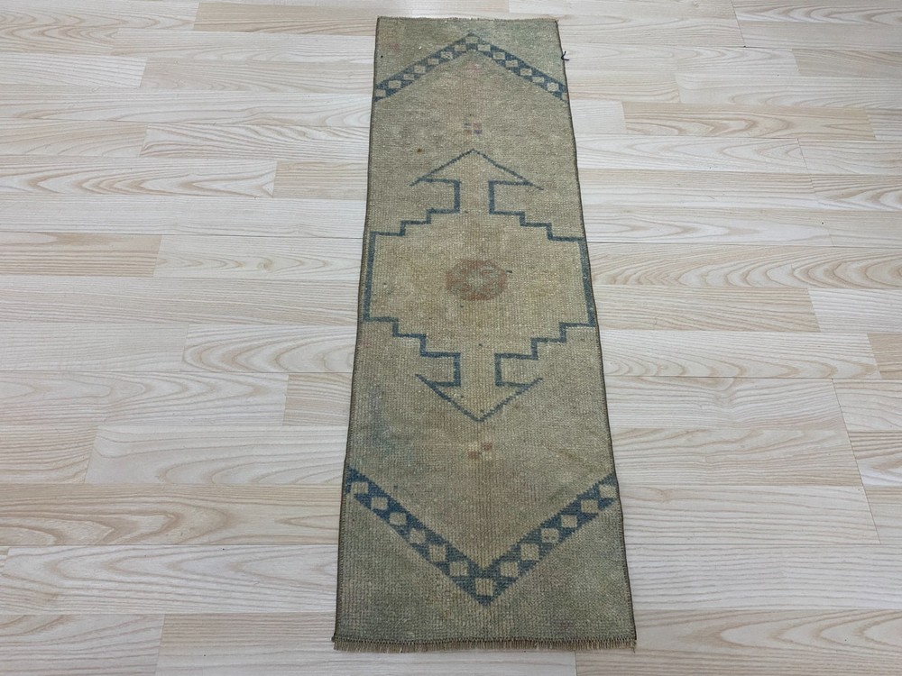 Antique Anatolian Small Rug 1 x 3 ft Handwoven Wool Muted Boho Minimal Decor