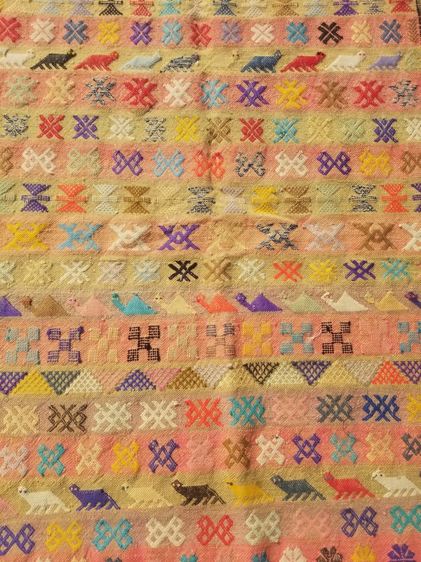 Distressed Vintage Traditional Handmade Moroccan Wool Beige Kilim 4.7x3.4ft gallery