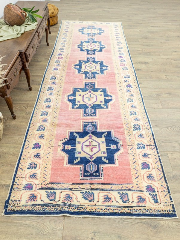 Vintage Turkish wide and long runner 4.3x12.5 ft Hand-knotted Oushak Area Rug gallery