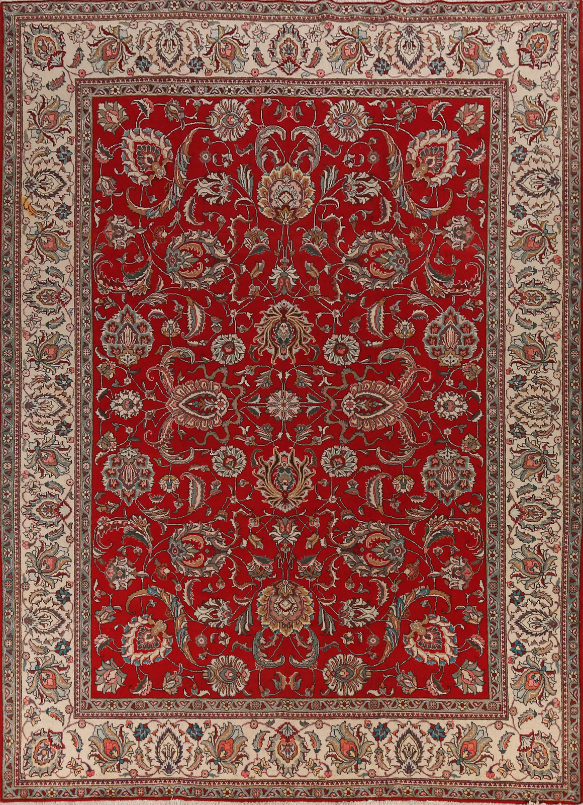 Vintage Red Floral Tebriz Traditional Area Rug Handmade Living Room Carpet 10x13 gallery