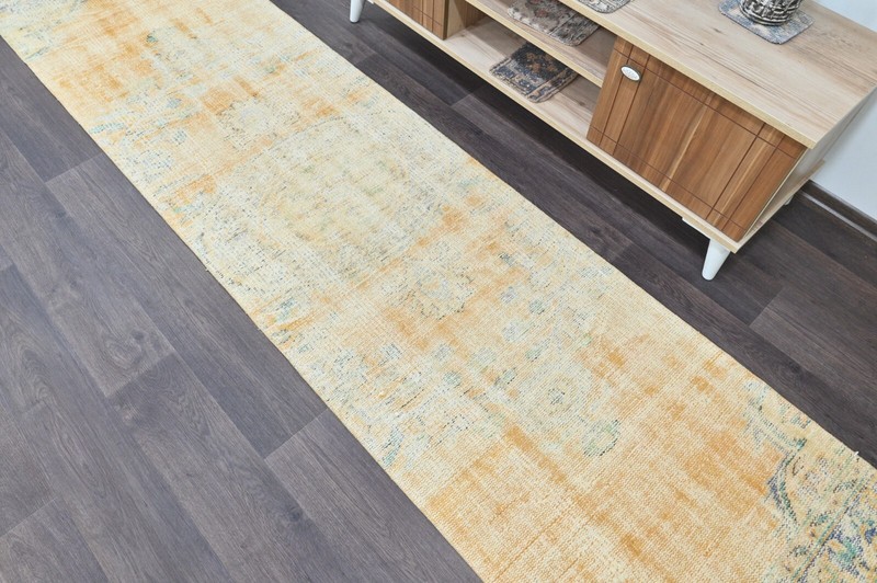 Vintage Turkish Runner Rug 2x10ft ORANGE Handmade Anatolian Oushak Hallway Wool gallery