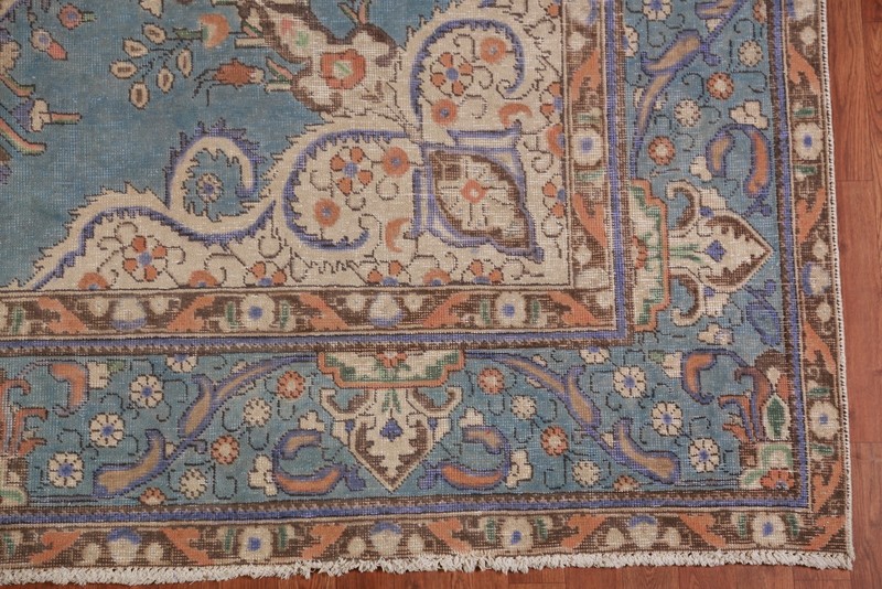 Light Blue Living Room Rug 8x11 Over-dyed Handmade Medallion Classic Wool Carpet gallery