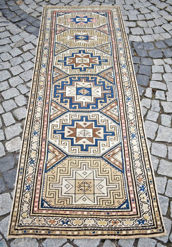 Antique Caucasian Rug 32'' x 92'' Muted Dye Hand Knotted Terrific Hallway Rug gallery