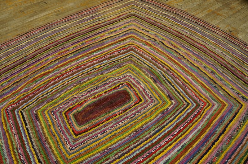 8X8 Vintage American Braided Multicolor Wool & Cotton Area Rug 1935 gallery