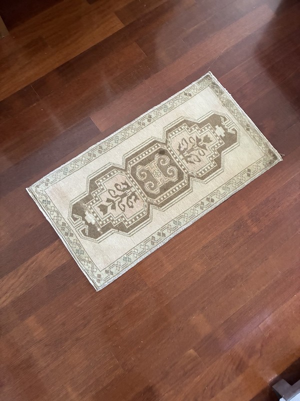Vintage Oushak 2x3 Small Rug Muted Neutral Beige Wool Hand Knotted Mat gallery