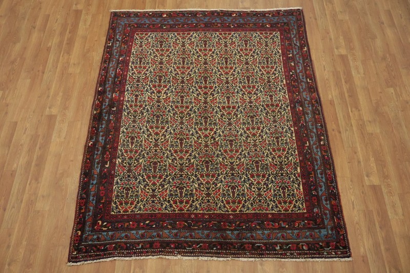 Historic 5x6 Handwoven Wool Rug in Traditional Floral Design and Rich Earth-Tone gallery