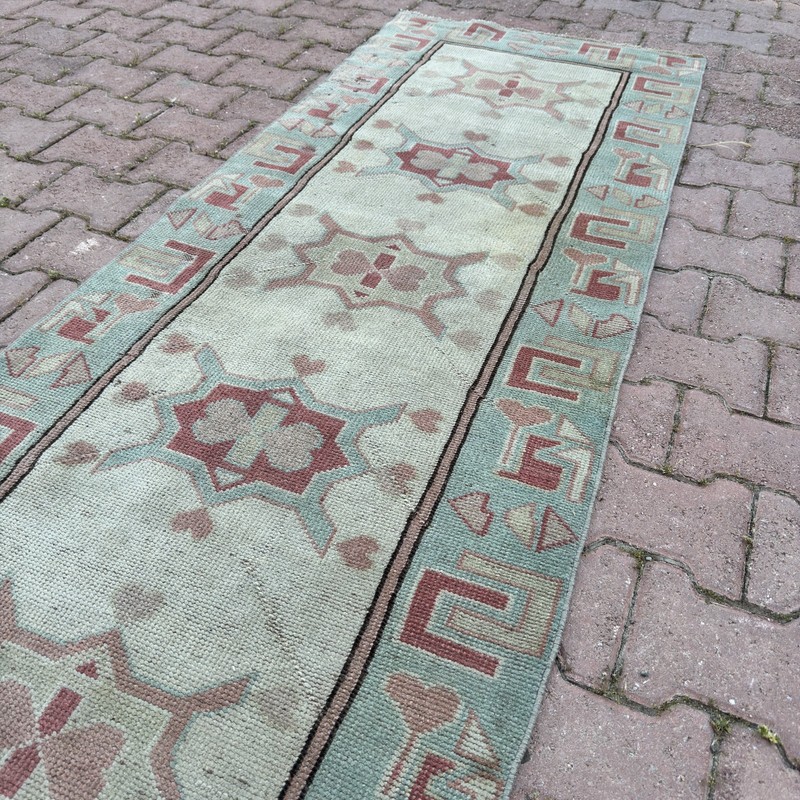 Vintage Turkish Oushak Rug Handmade Wool Anatolian 2x10 Boho Decor- Tariff Free gallery