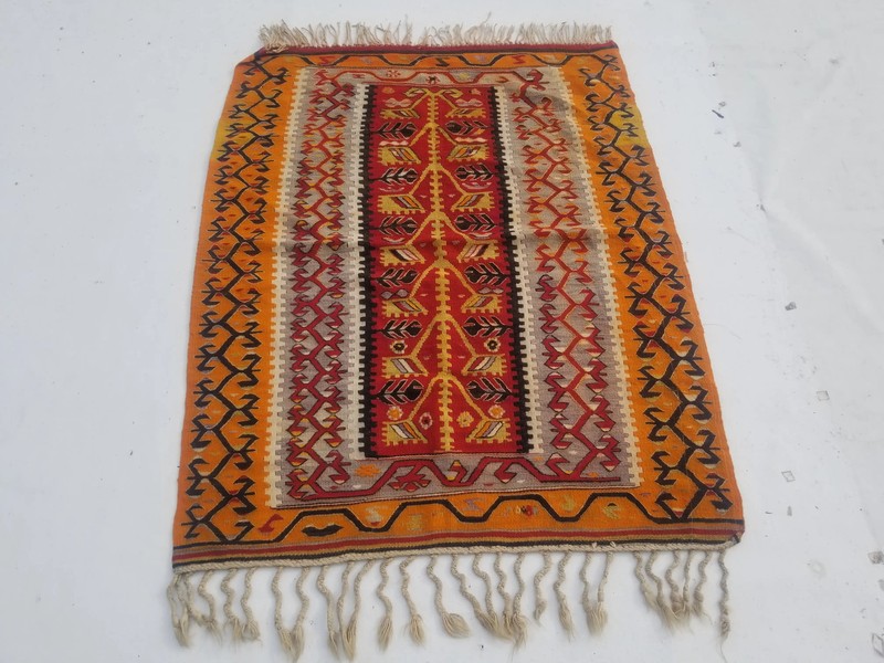 Distressed Vintage Traditional Handmade Kazak Caucasian Wool Kilim 4.11x3.6ft gallery