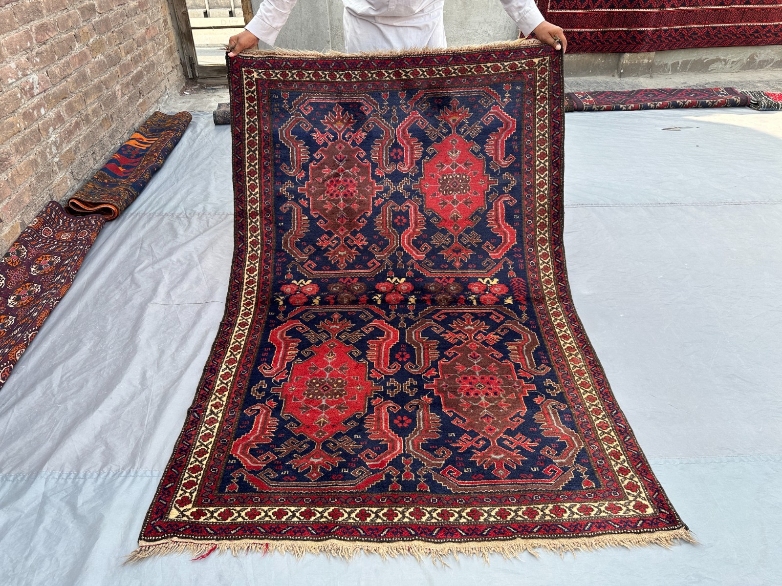 4'2x6'5 ft Vintage Afghan Baluchi Rug Hand Knotted Wool Tribal Living Room Rug gallery