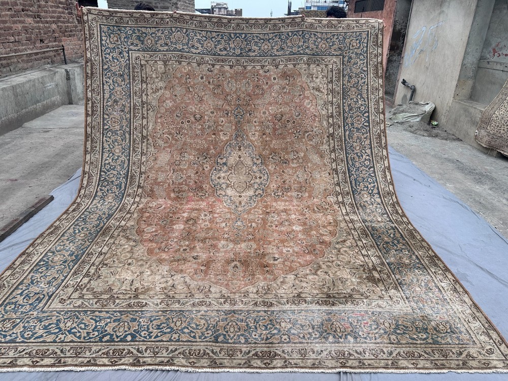 Antique 1900s Hand-Knotted Ardebil Rug | Low Pile Oversized Caucasian Style Rug