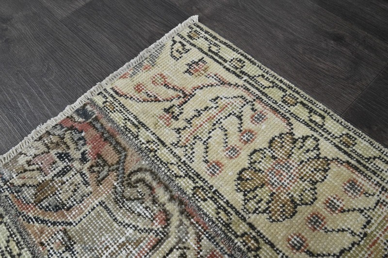 Vintage Turkish Runner Rug 2x5ft Wool Anatolian Handmade Hallway Oushak BEIGE gallery