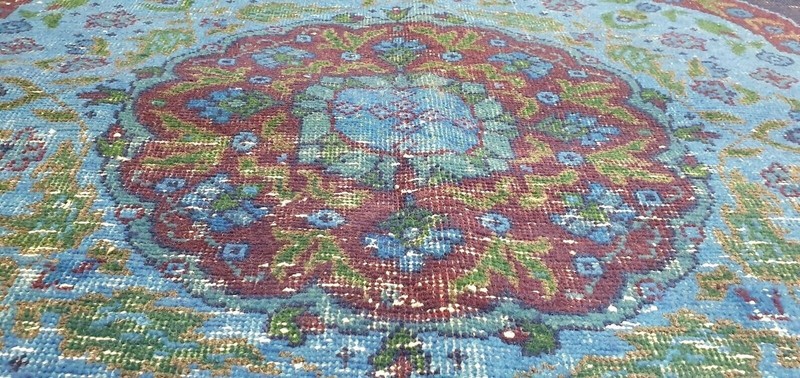 Stunning Antique Cr1900-1939s Indigo Blue Wool Pile Oushak Area Rug 6'10"x7'10" gallery