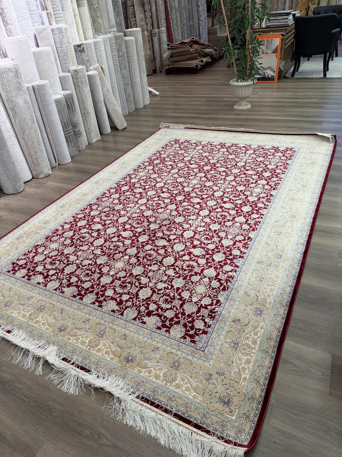 Brand New Turkish Silk Rug 7x10 ft Elegant Red Floral Hand Fringe Lux 7x10ft gallery