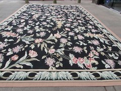 Vintage Hand Made French Design Wool Black Green Original Aubusson 565X360cm