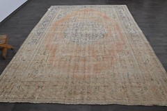 Oushak Turkish Vintage Rug 8×11 Kilim Rug Anatolian Handmade Boho Decor ORANGE