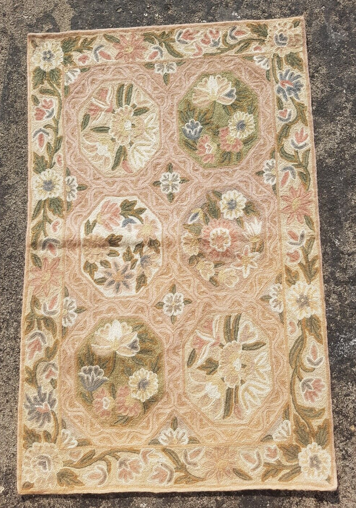 Vintage Hand Woven Traditional Kashmiri Floral Multicolor Kilim Rug 90x58 cm