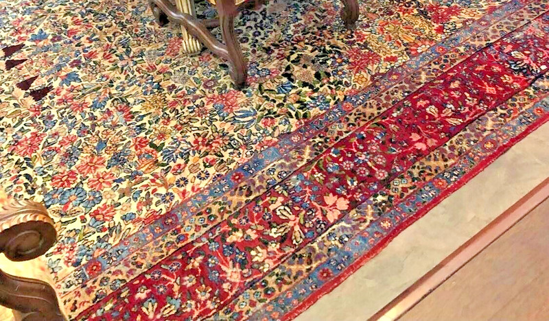 Antique 1899 Kirman Oriental Hand Knotted Rug RedBlue Floral Grape Pattern 12x9 gallery