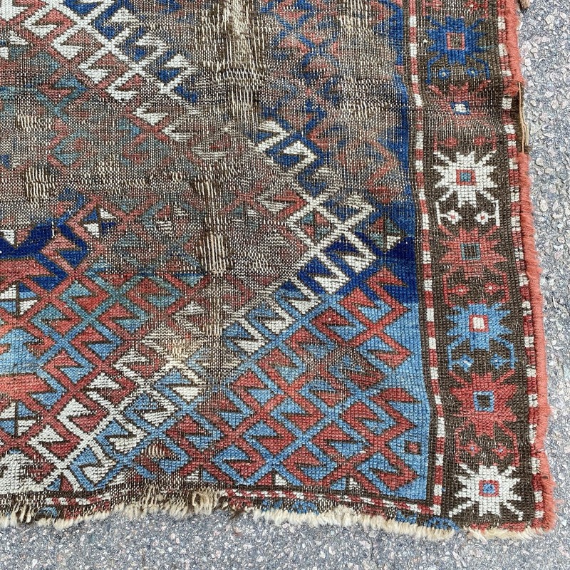 Antique Rug 4' 6 x 8' 8 Blue Hand Knotted Caucasian Tribal Oriental Rug gallery