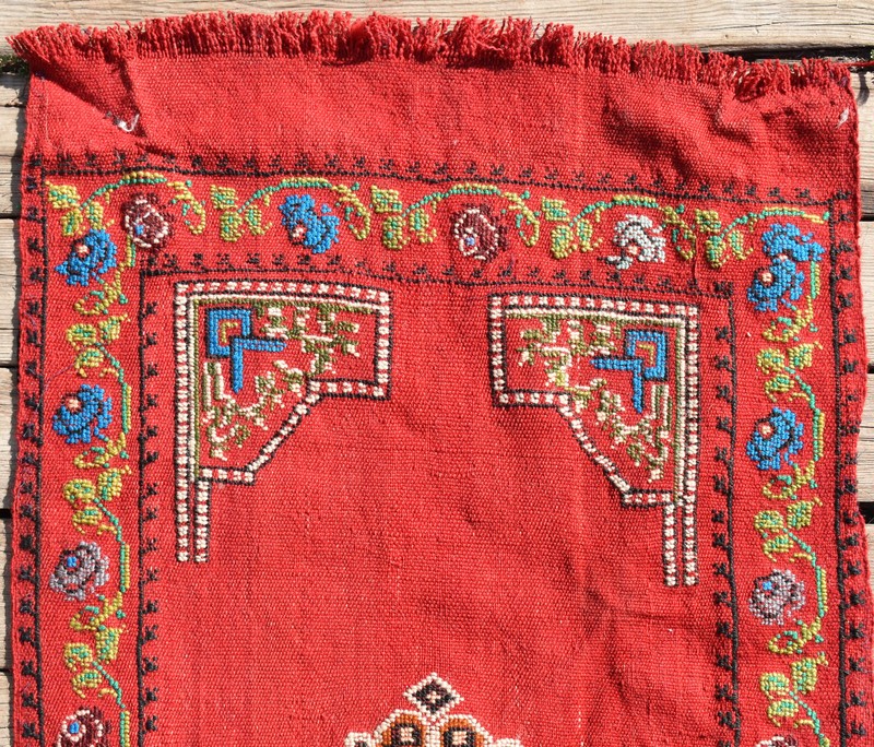 Turkish Kilim 19''x40'' Hand Woven Sivas Red Cicim Chair Small Rug 50x103cm Mat gallery