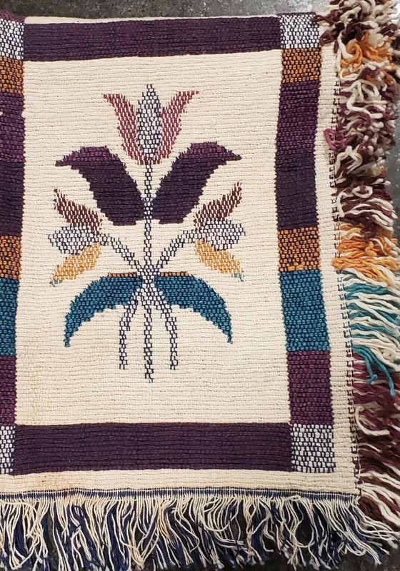 Jacquard Rug 20" X 40" Handwoven Cotton Floral w Fringe Made in India gallery
