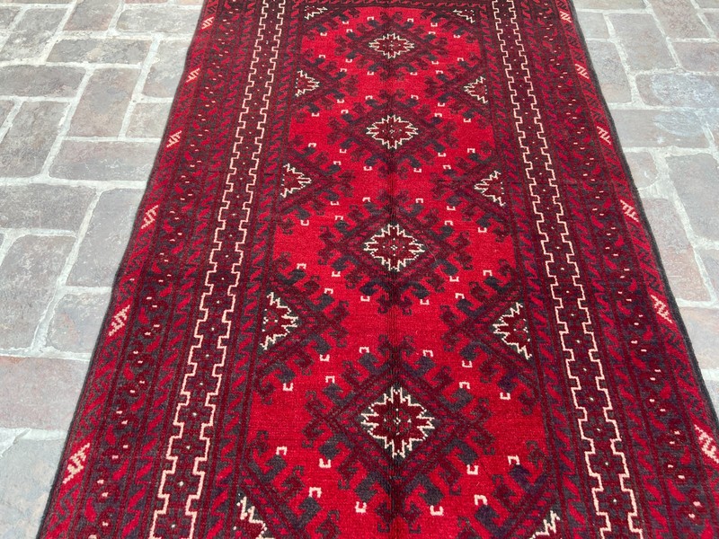 Authentic Afghan Red Bokhara Rug 3.4x6.4 Ft Handmade Wool Tribal Area Carpet gallery