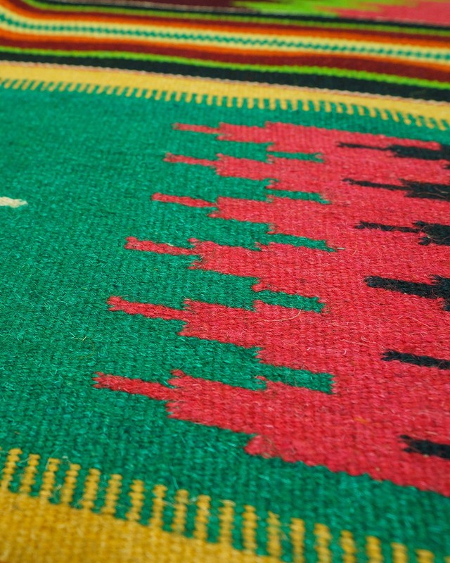 Romanian Oltenian Kilim Rug Handwoven 100% Wool Geometric Teal Multicolor 1970s gallery