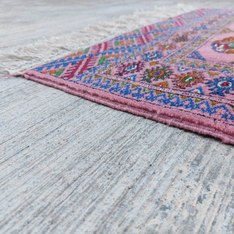 2'7"x4' Handmade Turkmen Pink Wool Bukhara Rug, 80x122cm Oriental Carpet gallery
