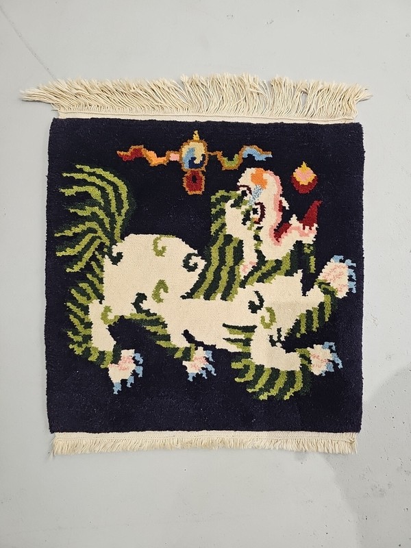 Rare Antique Tibetan Dragon Cub Rug 18”x18” gallery