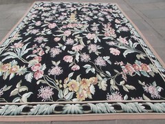 Vintage Hand Made French Design Wool Black Green Original Aubusson 372X270cm