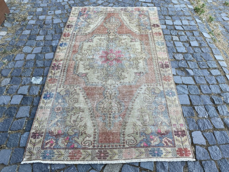 Vintage Turkish Rug, Hand-Knotted Wool, Terracotta Beige Muted Area Rug gallery