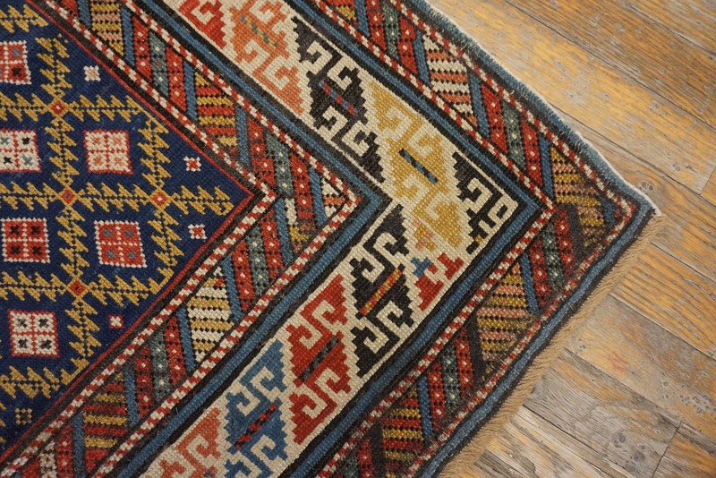 3'x4' Late 19th Century Antique Blue Square Tribal Geometric Caucasian Shirvan gallery