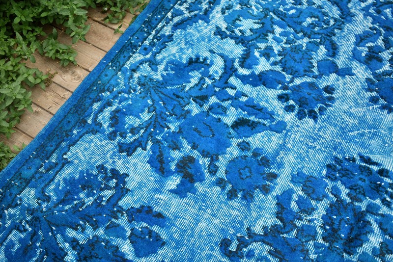 Turkish Rug 5x9 Handwoven Oushak Rug 178x286cm Overdyed Wool Embossed Blue Rug gallery